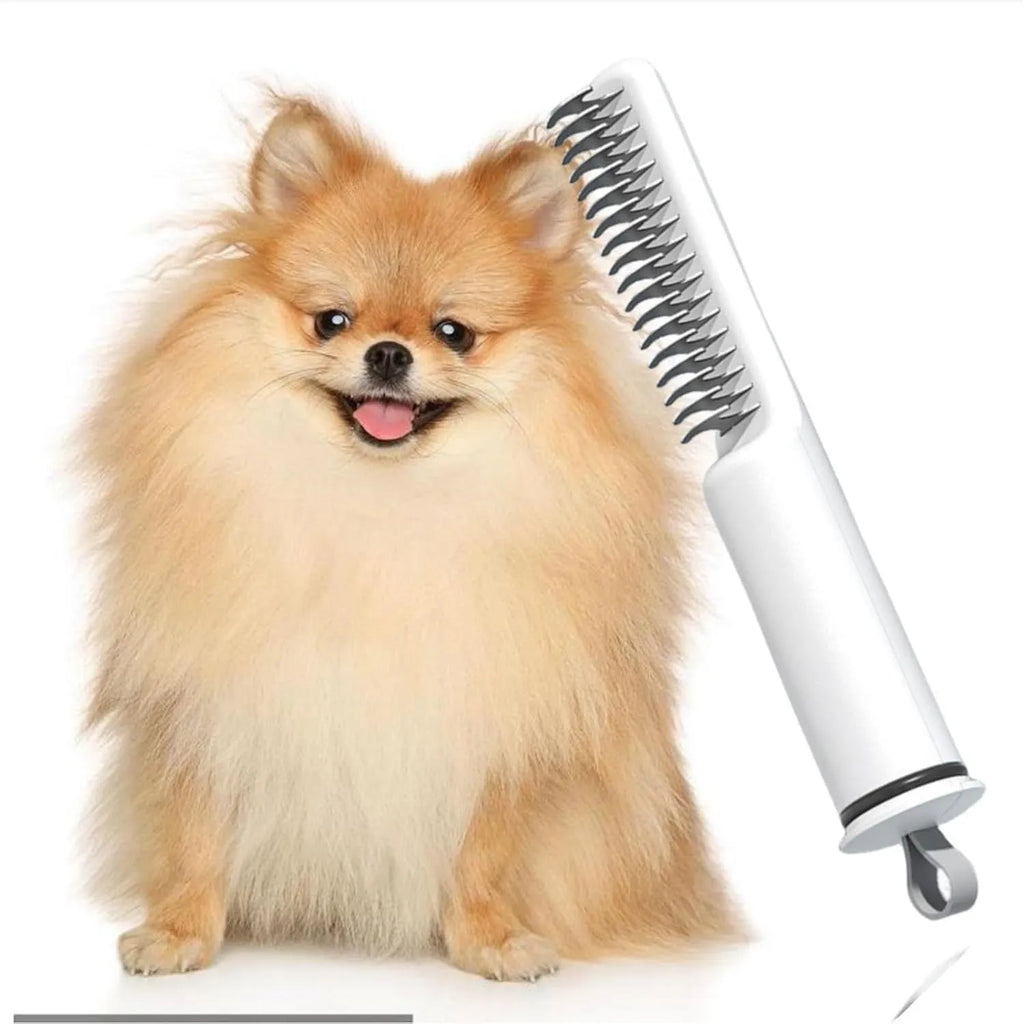 Stainless steel dematting comb for dogs with ergonomic handle in pink or white colour