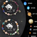 Two natural stone beaded bracelets with zodiac astrology designs