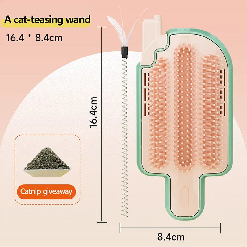 Compact cat rubbing toy with mint balls and feather attachments for scratching relief and sensory play