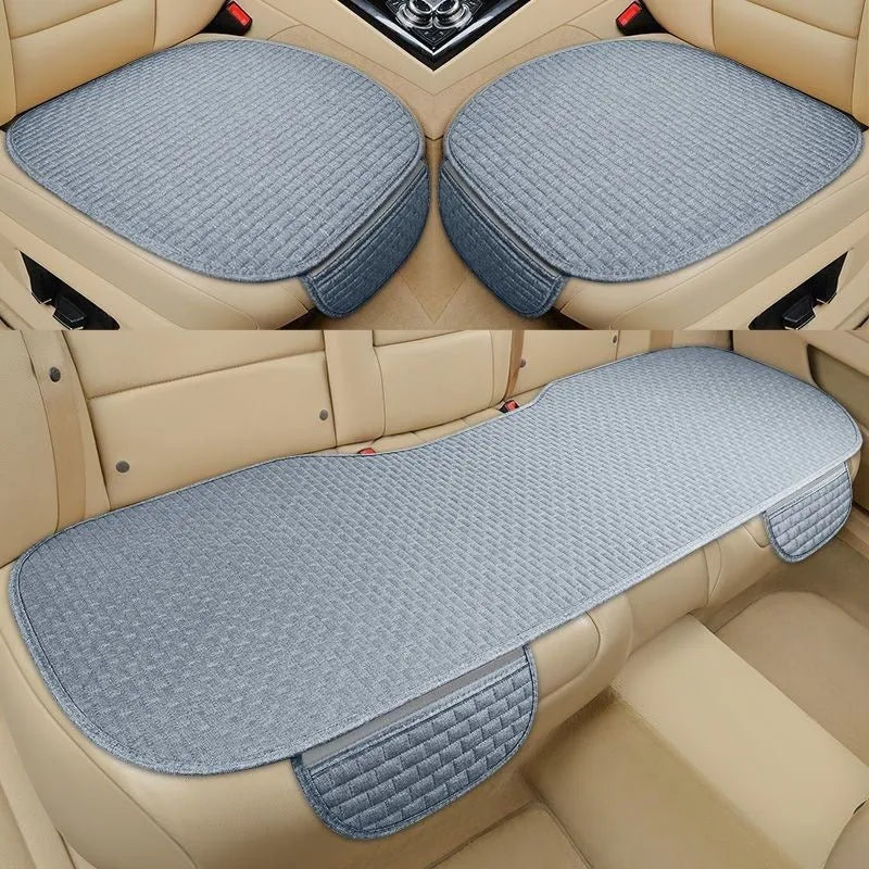 Linen car seat cushion in black and red with hemming detail for business vehicles