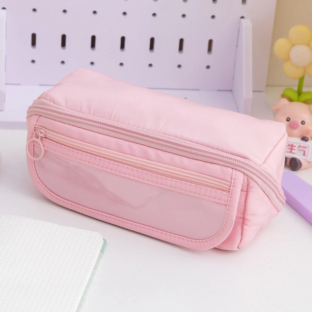 Korean-style canvas pencil case with ten-layer flip design in multiple colour options