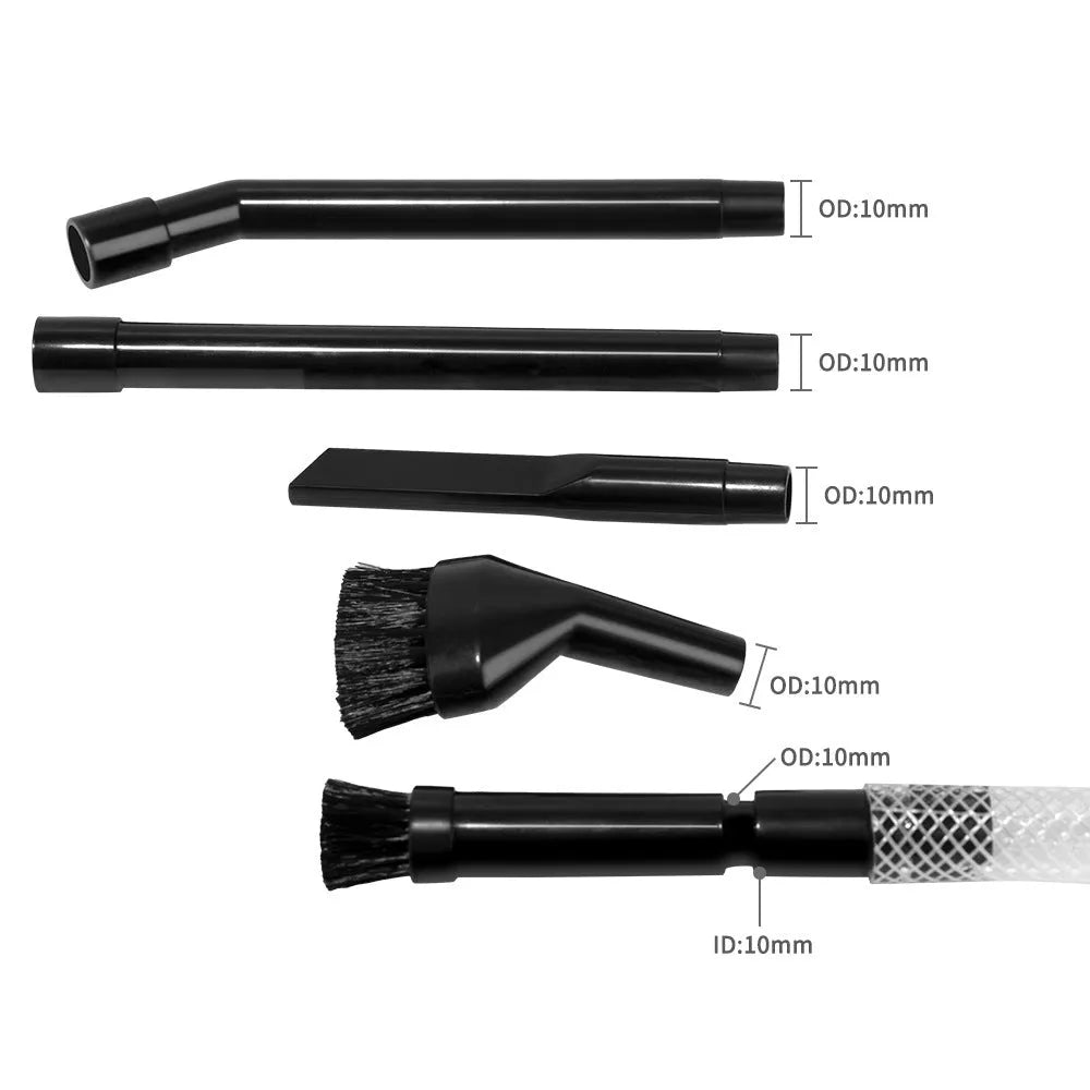 Eight-piece vacuum cleaner attachment set for compact space cleaning