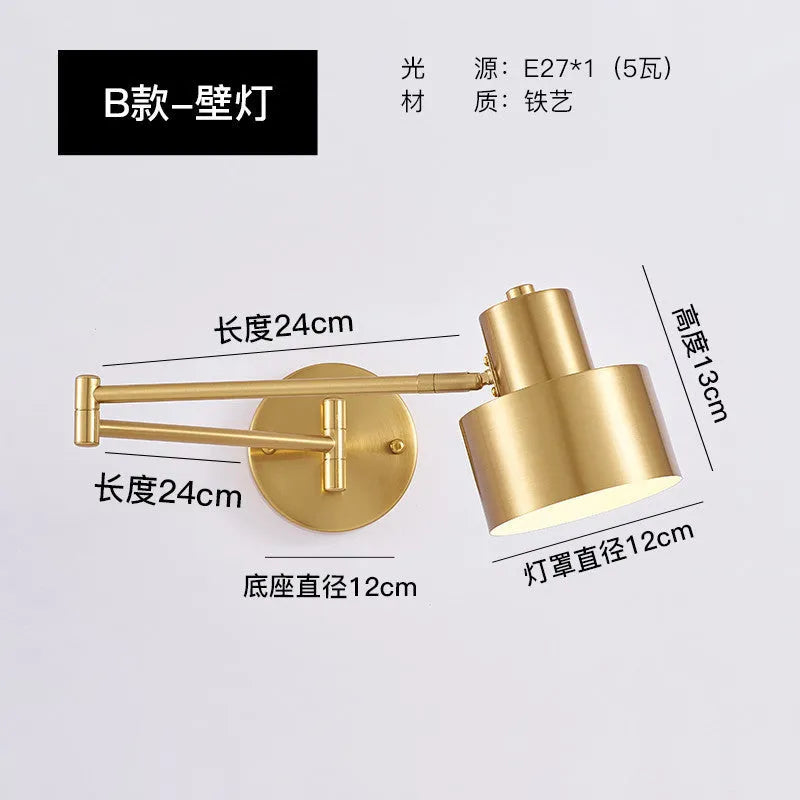 Modern double-section rocker arm wall lamp with adjustable arms in 150cm size for bedroom