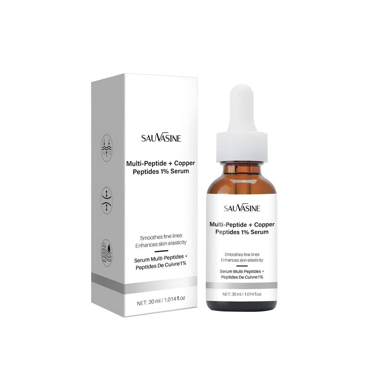 30ml moisturising anti-wrinkle oil in dropper bottle with 34.5 × 34.5 × 105 mm dimensions