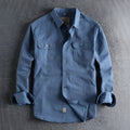 Men's solid colour cotton long sleeve shirt in regular fit cardigan style