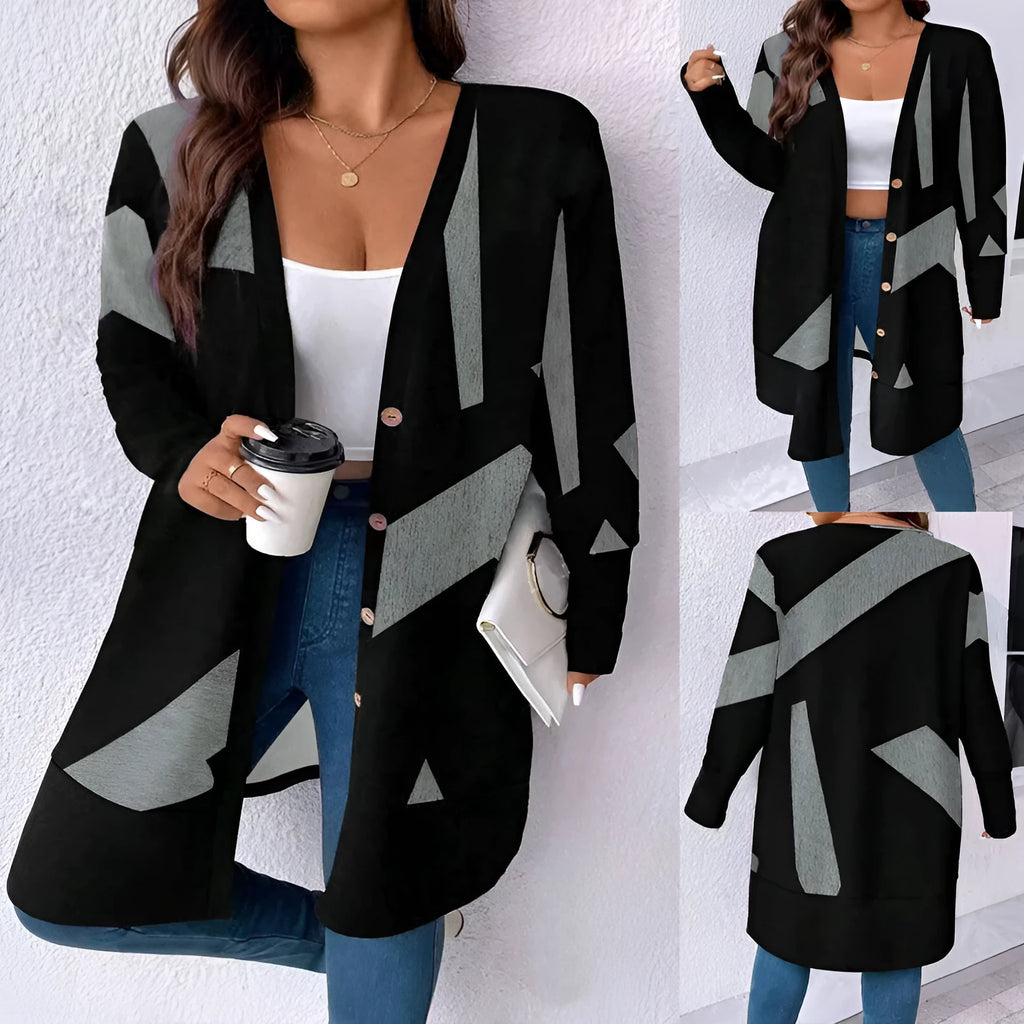 Black loose fit women's cardigan coat with button front in Japanese Korean casual style