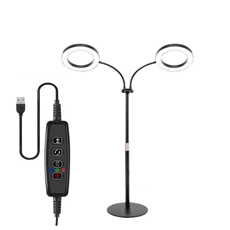 White floor-standing plant grow light with 6-inch angel ring design and adjustable height pole