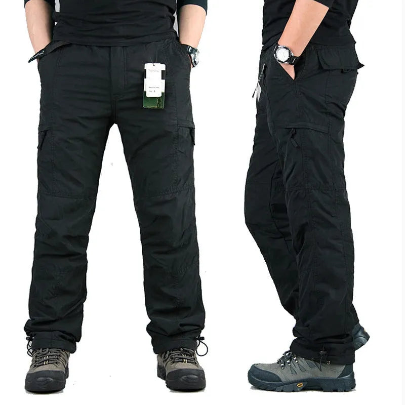 Men's thickened cotton overalls with wool lining in khaki, black, and army green colors
