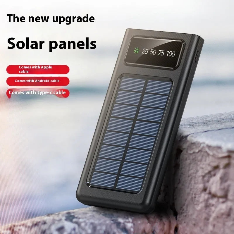 Solar power bank portable battery charger with cable for mobile phones in black or white
