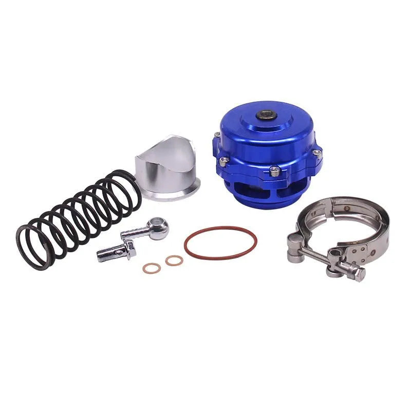 Aluminium alloy automotive blowoff valve in 50mm universal size, shown in one of six colour options.