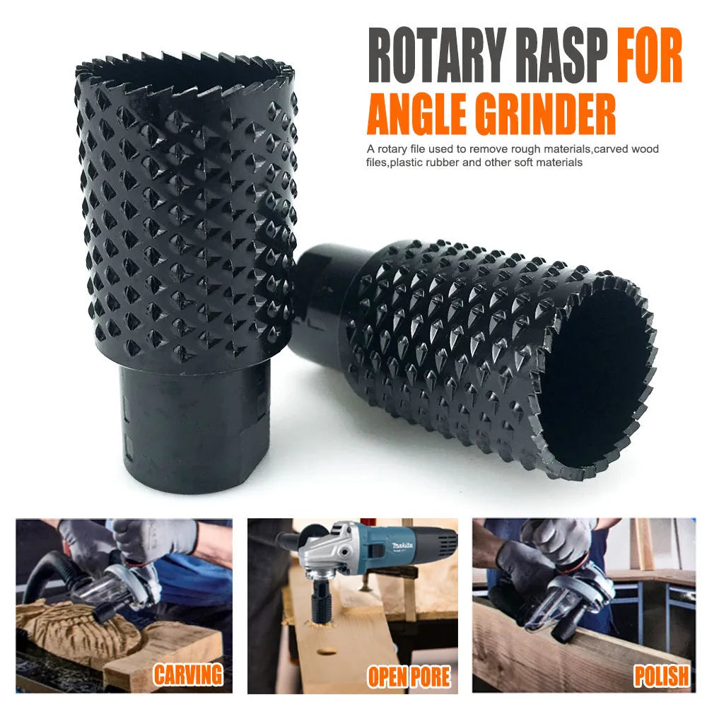 Angle grinder grinding head with spherical design and M10/M14 thread adapters for woodworking applications