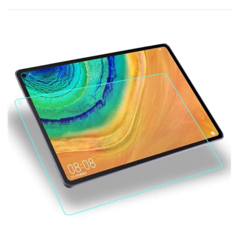 Huawei MatePad tablet with tempered glass screen protector showing clear transparent fit