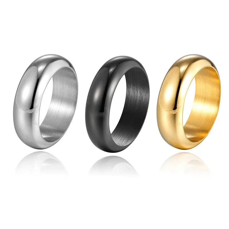 Glossy electroplated titanium steel ring in gold, black or steel colour