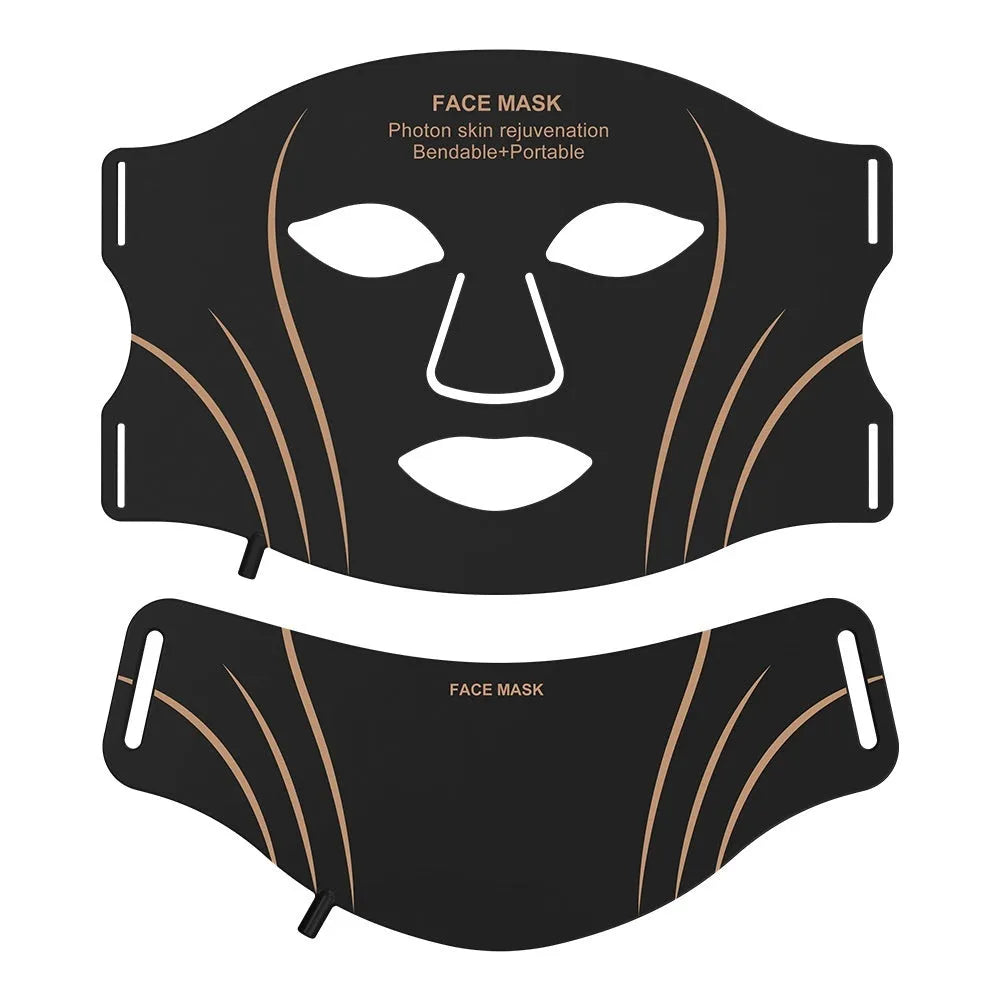 Black and gold IPL LED facial beauty mask device with headband on a white background.
