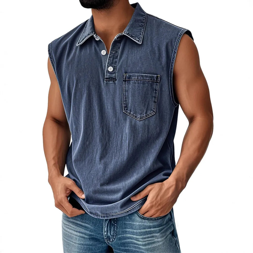 Men's 3D printed button polo shirt with short sleeves in polyester fabric, loose fit design