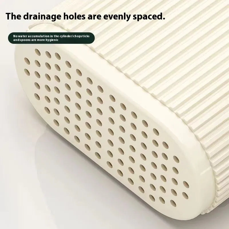 Plastic wall-mounted chopstick tube holder with drainage channels in beige, green or orange colours