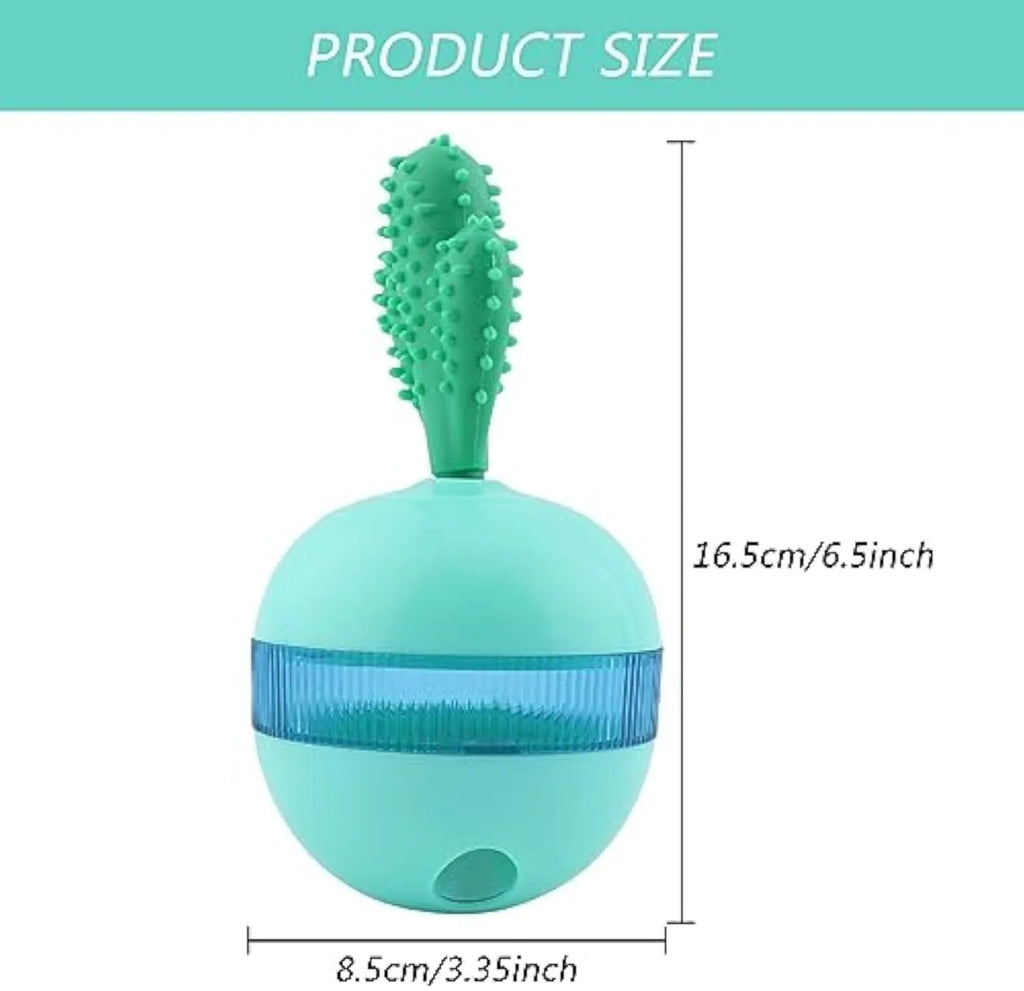 Blue or green durable rubber interactive dog puzzle toy ball with treat dispensing holes for medium and large dogs