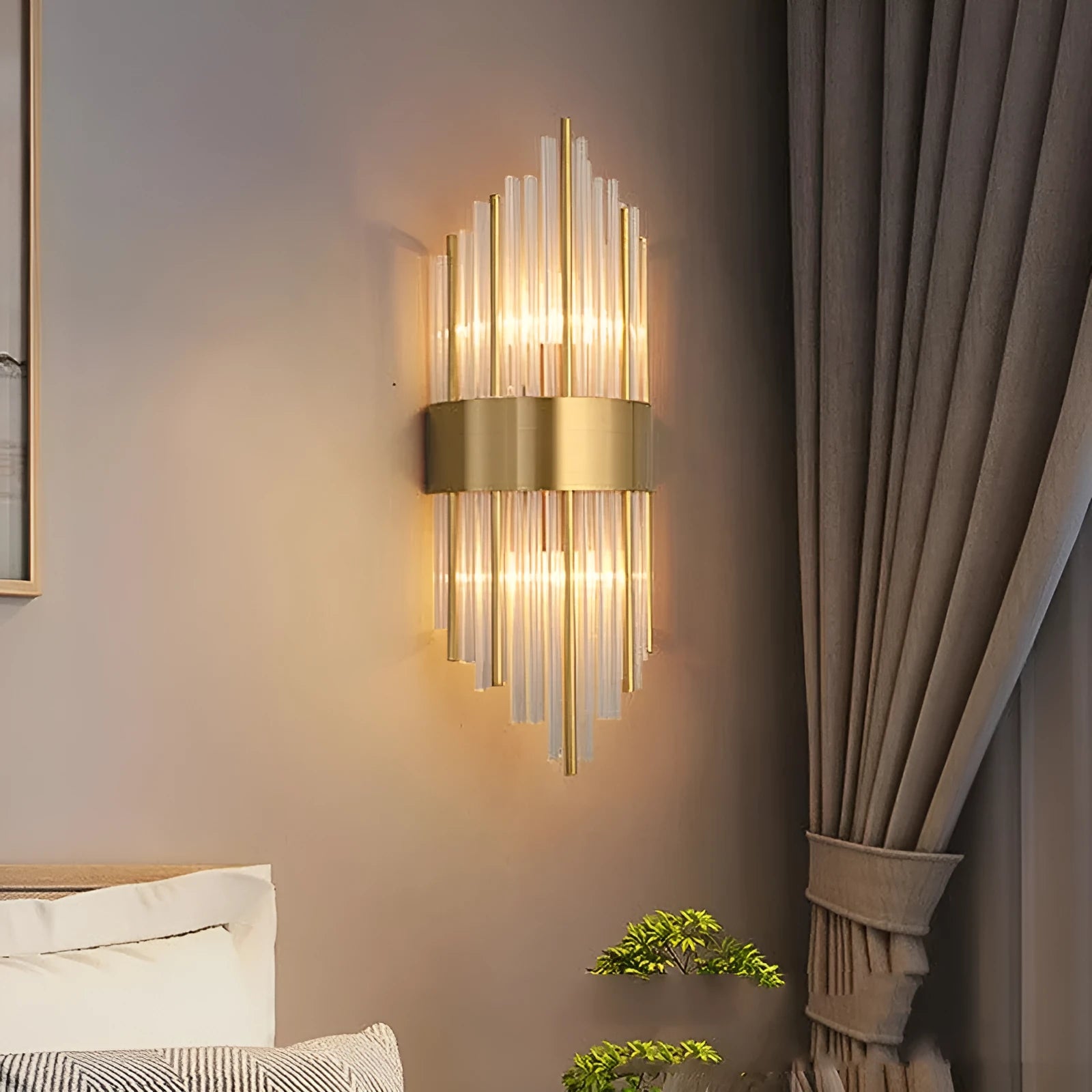 Crystal petal wall lamp with titanium finish in gold or black, E14 fitting for 220V systems