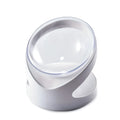 White elevated plastic cat food bowl with tilted design for anti-vomit feeding and neck protection