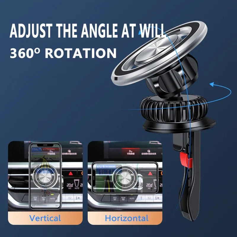 Car air vent magnetic phone holder with alloy bracket in black and silver colour options