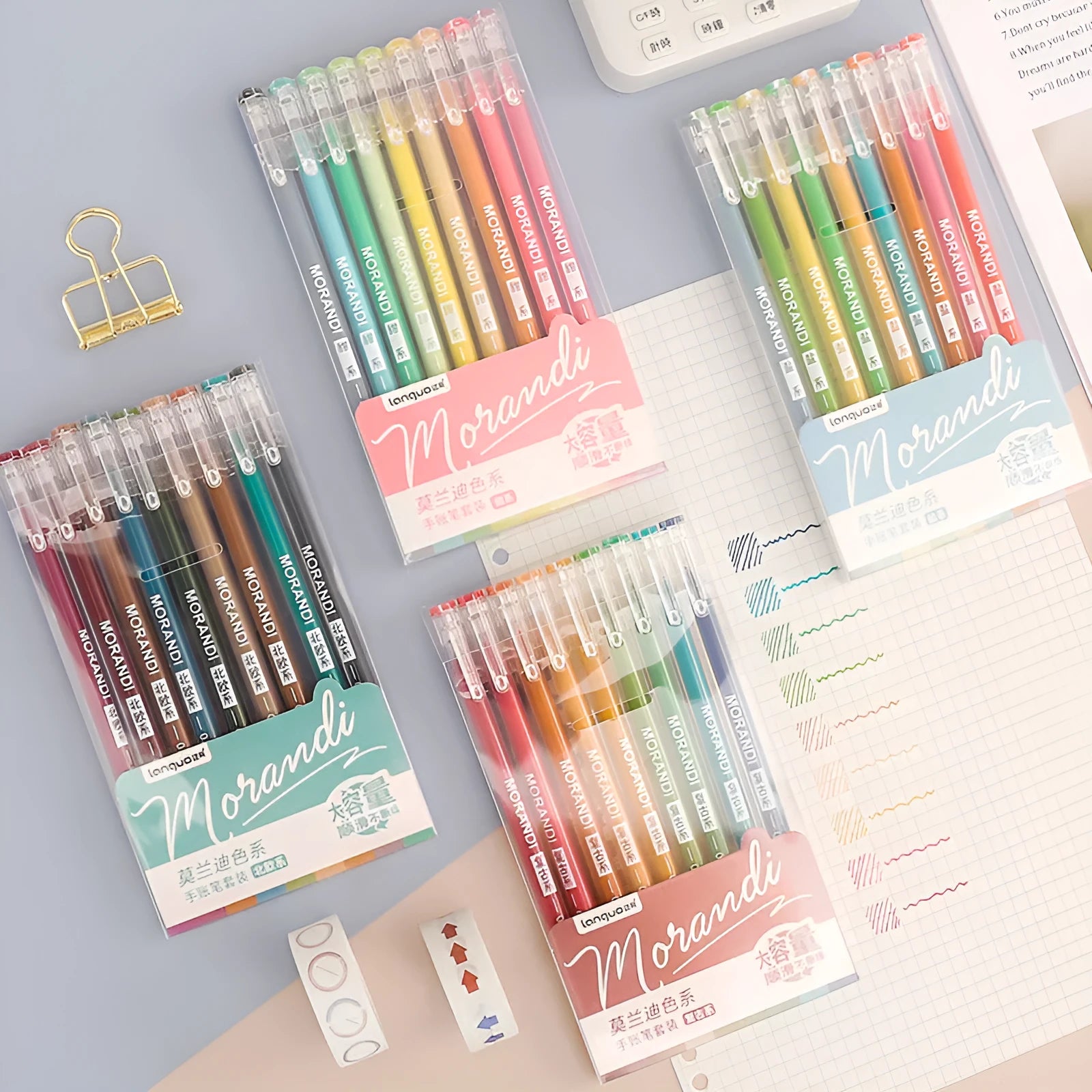 Set of nine retro gel pens with 0.5mm needle tips in Japanese-inspired colour themes