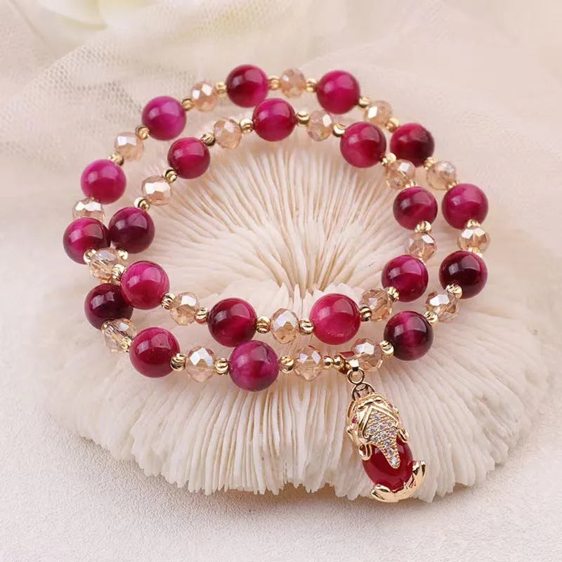 Handmade Tigereye stone bracelet with adjustable leather cord in single chain design