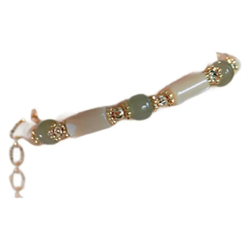 Women's Hetian jade bracelet with round beads in simple geometry design