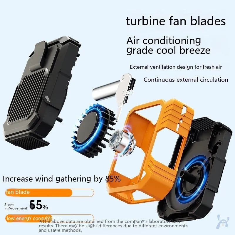 Green wrist hanging personal fan with USB power bank and LED light on a person's arm.