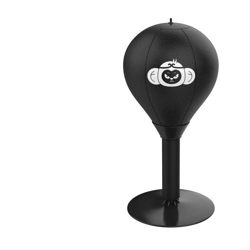 Tabletop boxing speed ball with inflatable sphere on flexible tube and suction cup base