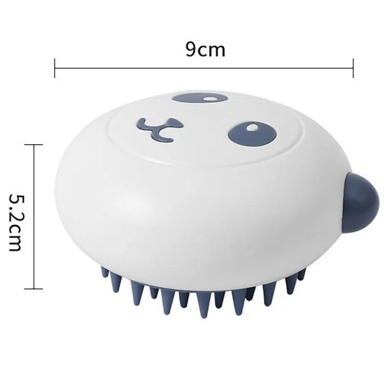 Panda-shaped silicone pet bath brush in black, blue, or khaki colour options