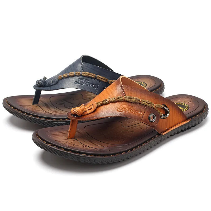 Plus size herringbone outdoor slippers for men in dark blue and khaki colours