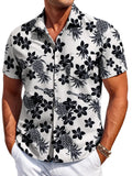 Men's slim fit cardigan-style short sleeve shirt in elastic polyester fabric