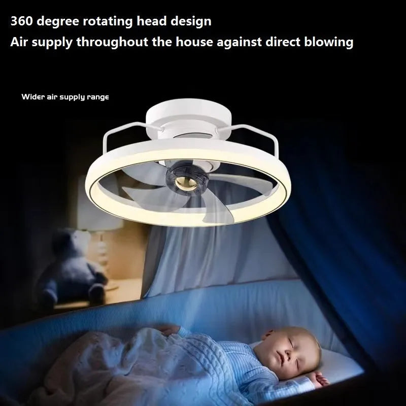 Modern white ceiling fan light with acrylic lampshade and five polycarbonate blades.