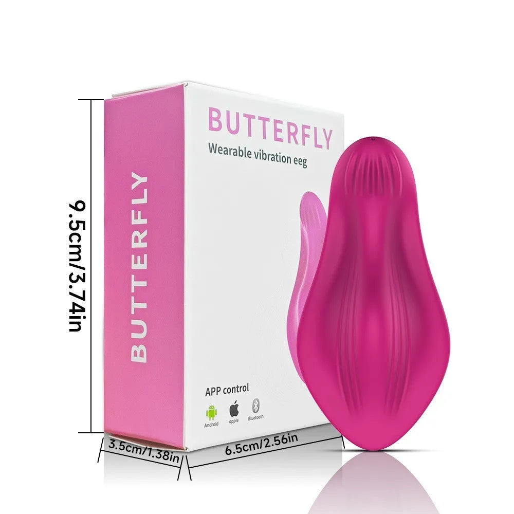 Rose red wearable female massager with butterfly design and app remote control