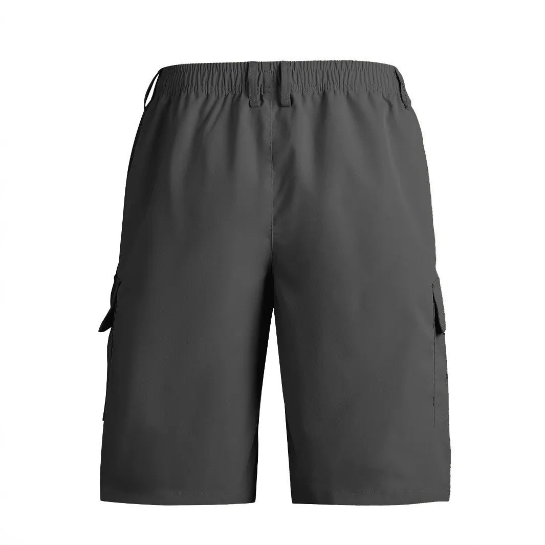 Loose straight casual shorts in American style with micro-elastic polyester fabric in blue colour