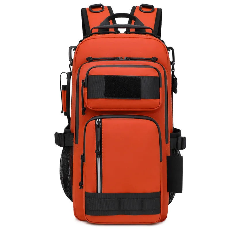 Outdoor backpack with 20-35L capacity in Derm material shown in orange colour