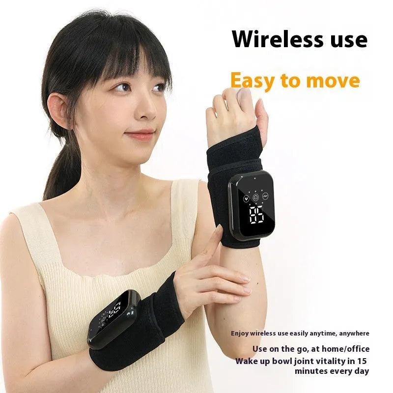 Electric heating ankle sleeve showing black and grey colour options with USB charging cable