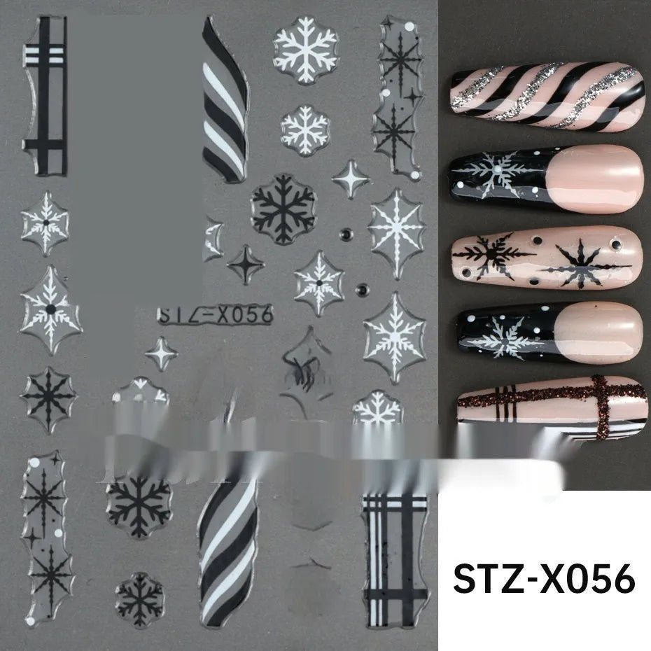 Cartoon love pattern nail art sticker decals in black and silver colours on a plastic sheet.