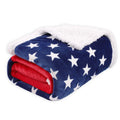 Striped polyester lambswool blanket in American style, shown in vacuum packaging.