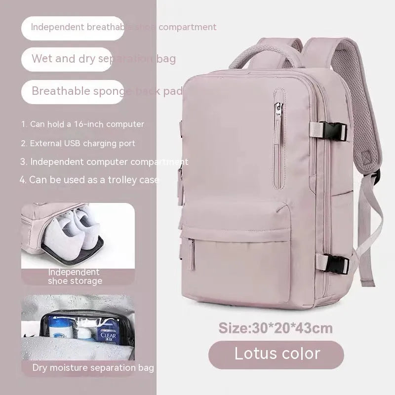 Large capacity waterproof mummy backpack in nylon available in multiple colours including black, mint green, pink, and light blue