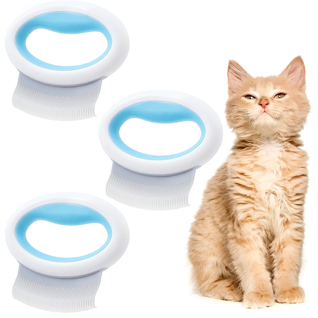Blue plastic pet grooming comb with soft teeth and ergonomic handle for cats and dogs