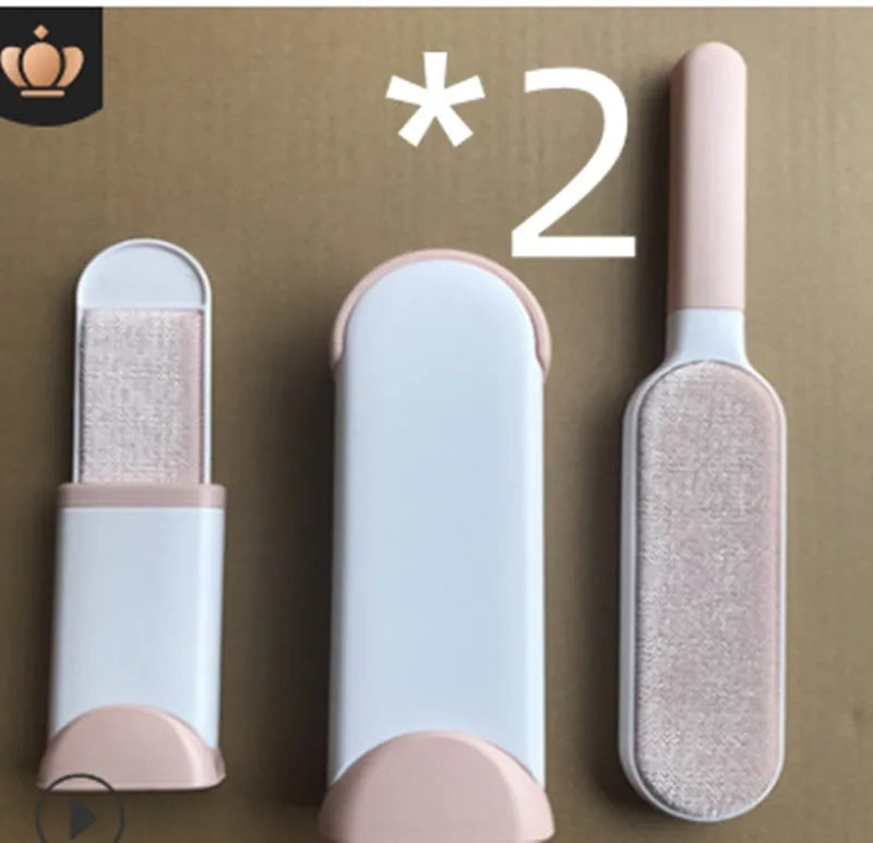 Blue reusable pet hair brush with self-cleaning base for sofas and furniture.