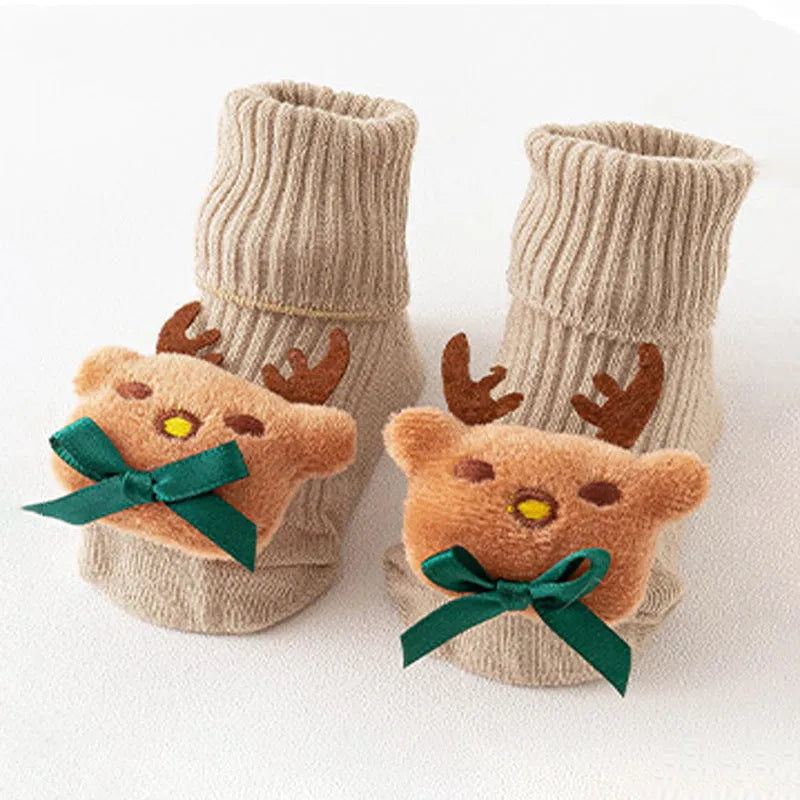 Cotton baby floor socks in animal and bow patterns for infants 0-3 years