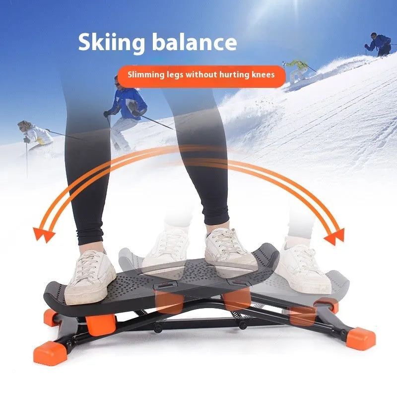 Black JS101A mini fitness skiing machine with elastic hand strap for home cardio.