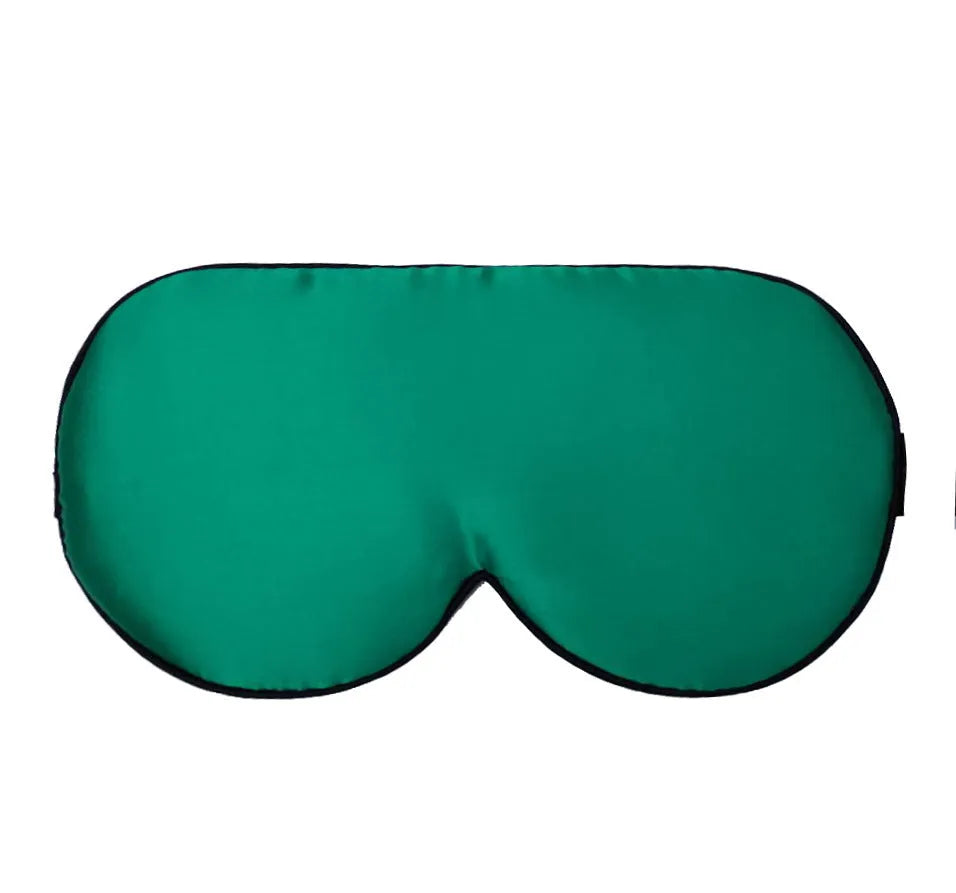 Double-sided mulberry silk sleep eye mask with embroidered printed pattern in various colours.