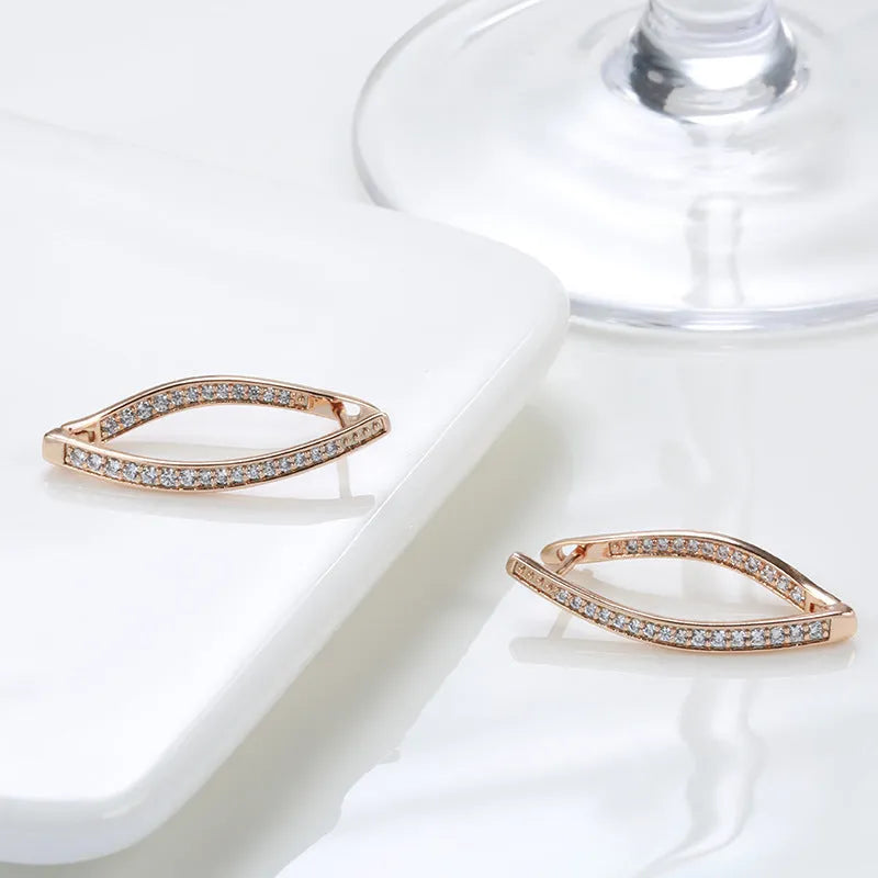 Geometric copper drop earrings with zircon detail in colour H0493, showing ins style design