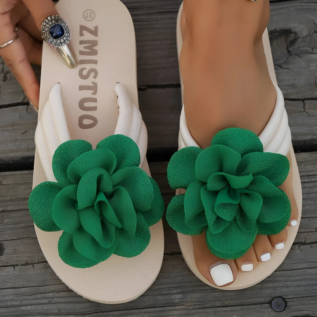 Women's plus size casual PU flip flop slippers in green, rose red, or creamy white.