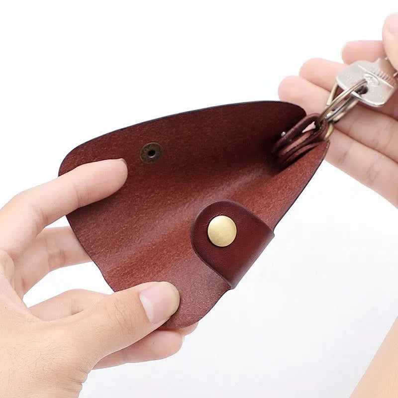 Handmade genuine leather key storage bag in black, brown, coffee, or purplish red colour