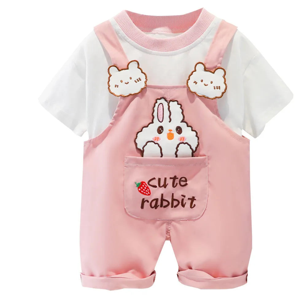 Yellow cotton baby overalls with cartoon prints and openable straps, shown in a Korean-style romper suit design.