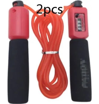 A fitness skipping rope with sponge handles, showing the 3m length and available in black, blue, green, and red colours.